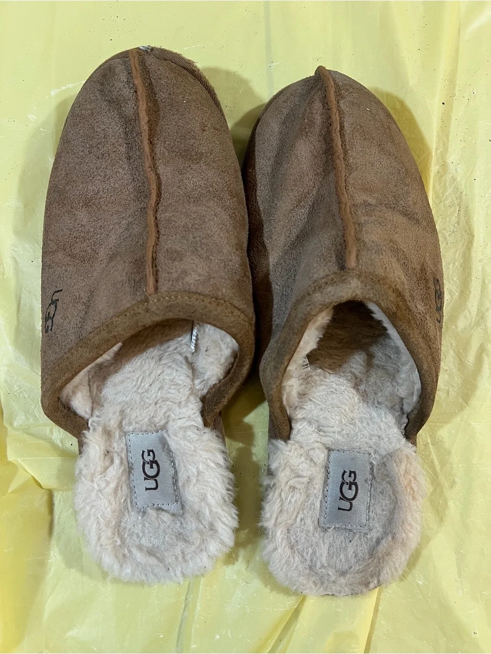 UGG Brown Suede Shearling-Cuffed Mule Slippers